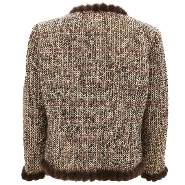 Chanel 2003 Tweed Fur Combination Jacket #40 Brown/Pink in Brown Tweed from VINTAGE QOO TOKYO, photo 2 of 2