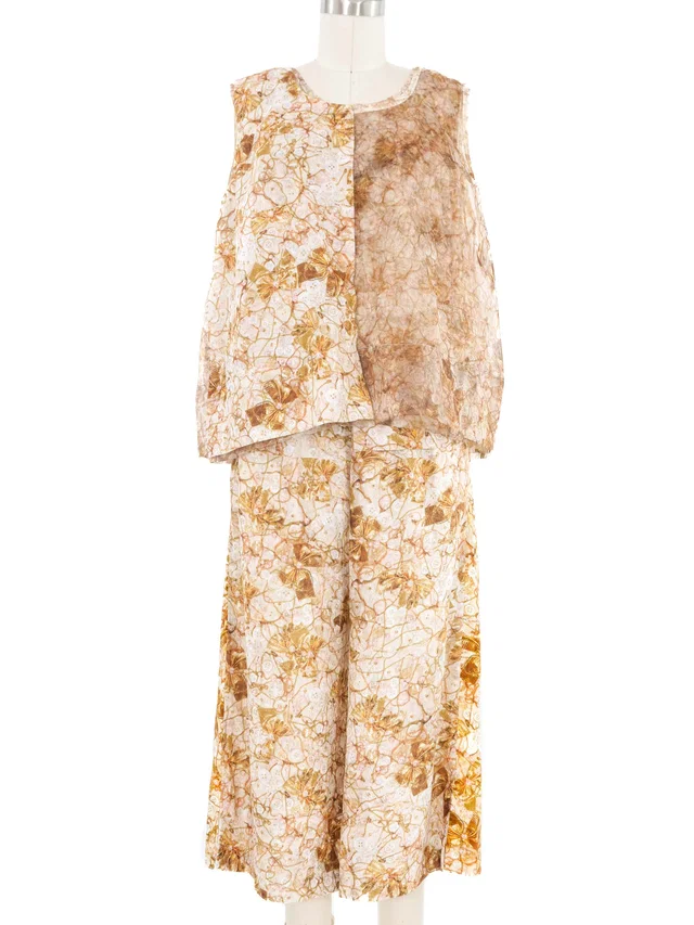 2018 Comme des Garcons Printed Pant Ensemble in Multicolor Velvet from Arcade Vintage