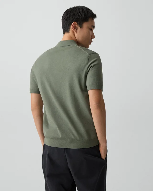 Theory Soris Polo Shirt in Light Bilen in LIGHT IVY 62% Viscose, 38% Polyester; Exclusive Of Elastic, photo 3 of 8 from Theory