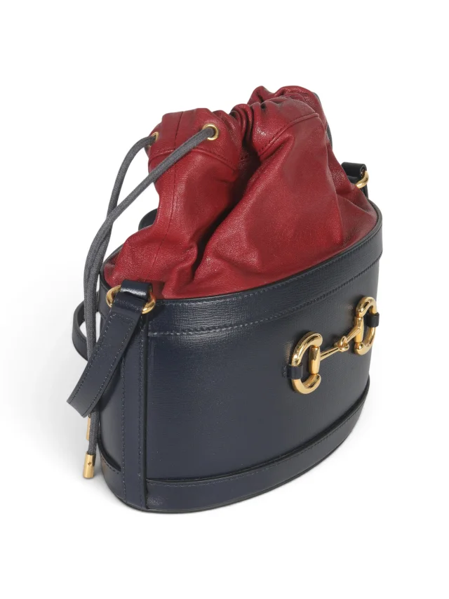 Gucci Red Navy Leather Horsebit 1955 Drawstring Bucket Bag in Red Leather from Season 2 Consign, photo 4 of 8