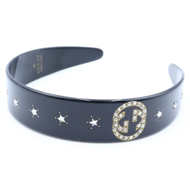 Gucci Interlocking Rhinestone Headband Black in Black from The Reluxe