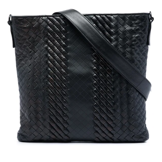 Black Bottega Veneta Leather Intreccio Imperatore Crossbody in Black Leather from Designer Revival