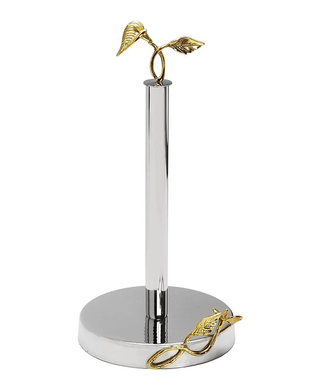 Alice Pazkus Stainless Steel Paper Towel Holder With Gold Leaf Design, image 1 of 1 from Rue La La