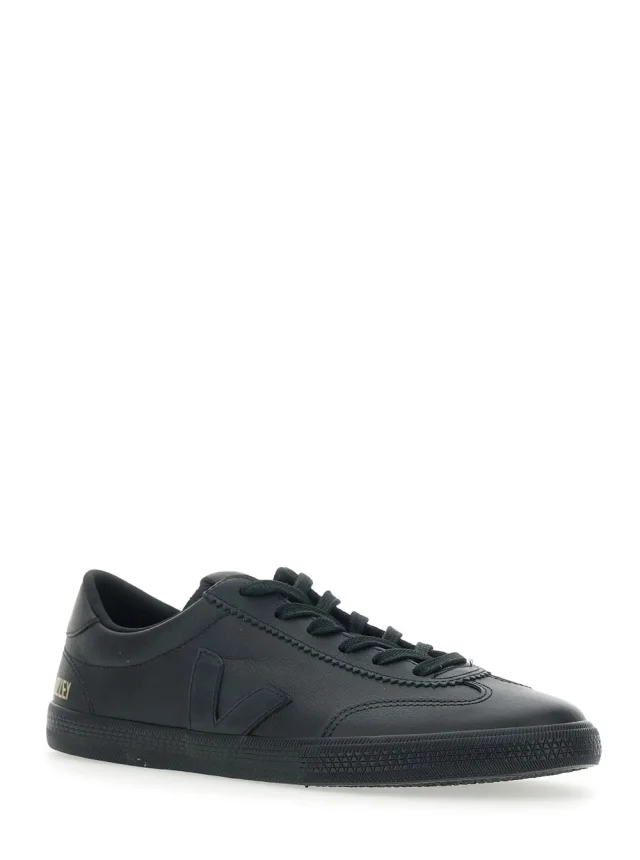 VEJA Sneaker 'Volley' Low Top with Logo Patch on the Side and Logo Lettering on the Back in Black Leather Unisex in Black 100% Organic Traced leather, photo 3 of 8 from Gaudenzi Boutique