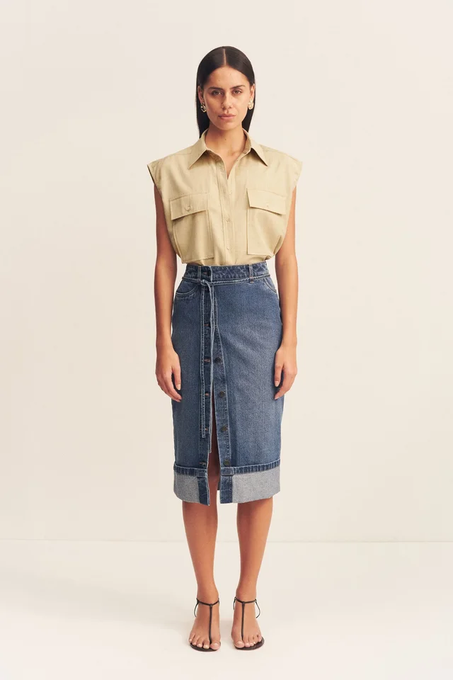 Shona Joy BOYD SPLIT FRONT PENCIL MIDI SKIRT - VINTAGE BLUE from Shona Joy, photo 1 of 1