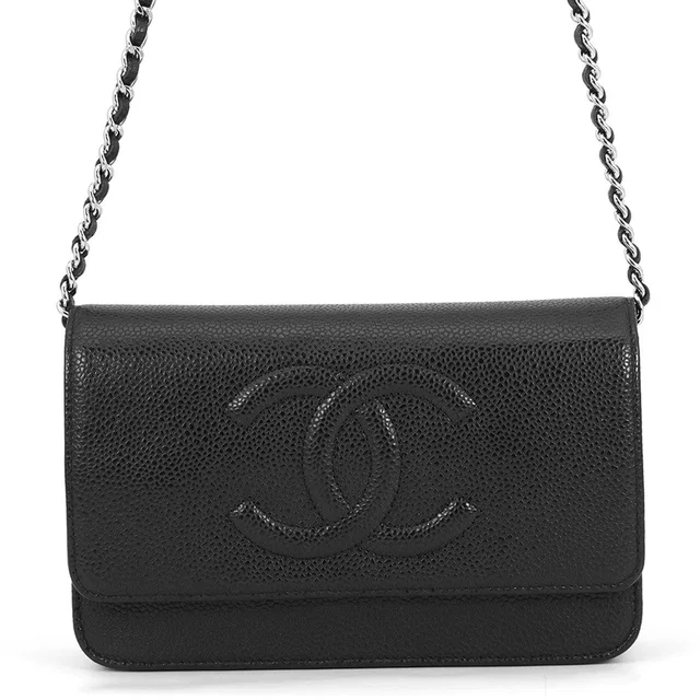 Chanel CC Logo Chain Wallet BlackA48654 Caviar Leather in Caviar leather from GALLERY RARE