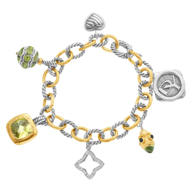 David Yurman Charm bracelet in 18k & sterling silver with 6 charms in Silver Yellow Gold, Sterling Silver from Gray And Sons