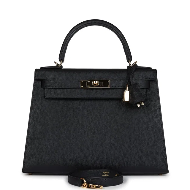 Hermès Kelly Sellier 28 Black Epsom Permabrass Hardware in Black Epsom leather from Madison Avenue Couture