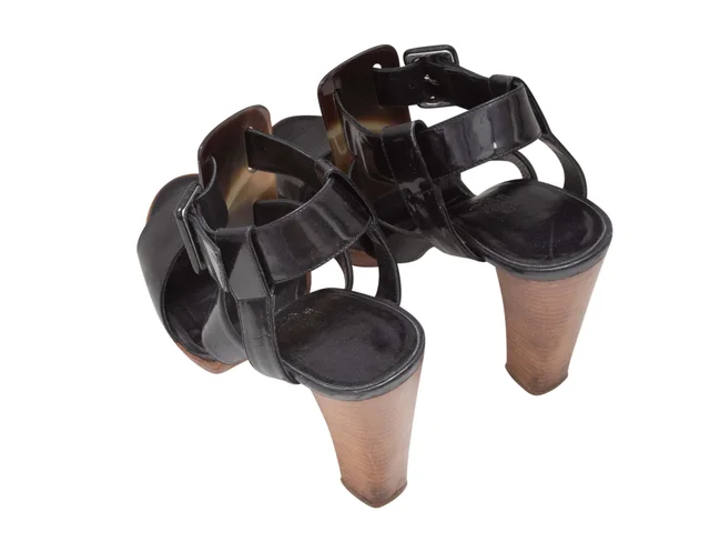 Black Hermes Patent Platform Heeled Sandals Size 37 in Black Patent leather from Designer Revival, photo 2 of 2