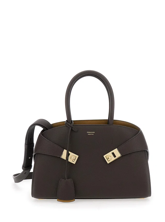 Ferragamo Hug Small Shoulder Bag — Brown Calf Leather in Brown Calfskin from HEWI