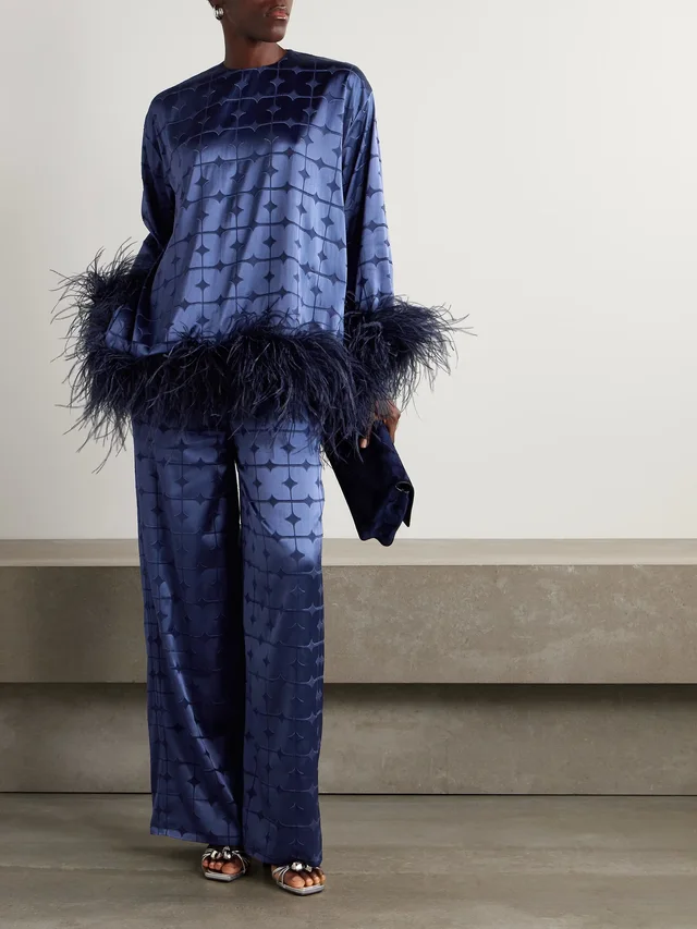 DIMA AYAD Geometric devoré-satin straight-leg pants in Blue, photo 2 of 2 from NET-A-PORTER (Canada)