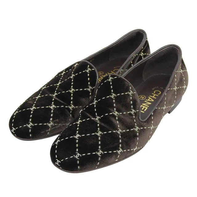 Chanel Quilted Stitch Velor Opera Shoes Slip-On Dark Brown in Brown from The Reluxe