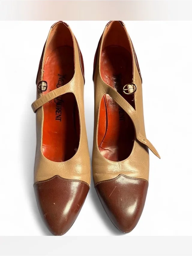 Saint Laurent Two-Tone Beige And Brown Mary Jane Pumps in gold|red|brown Leather from Poshmark