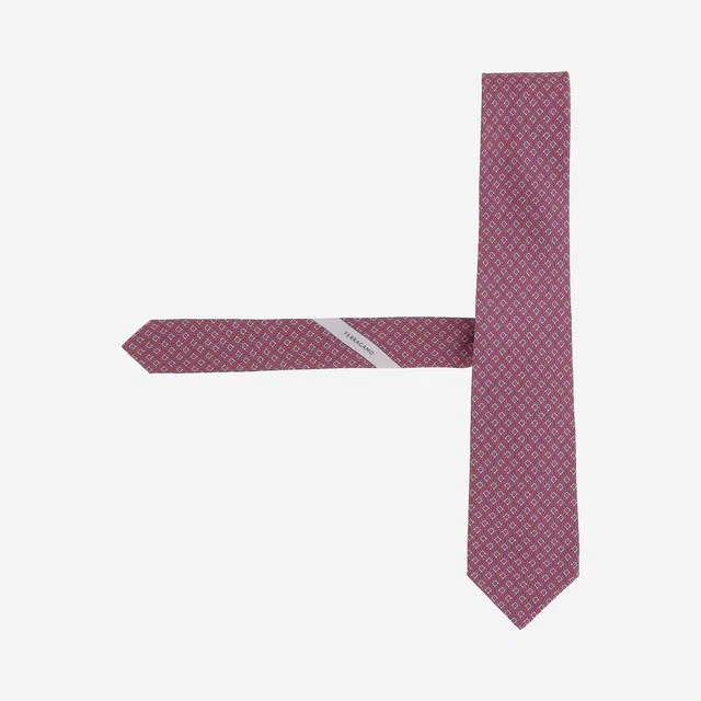 Ferragamo Silk Geometric Patterned Necktie — Red Neckties in Red Silk from HEWI