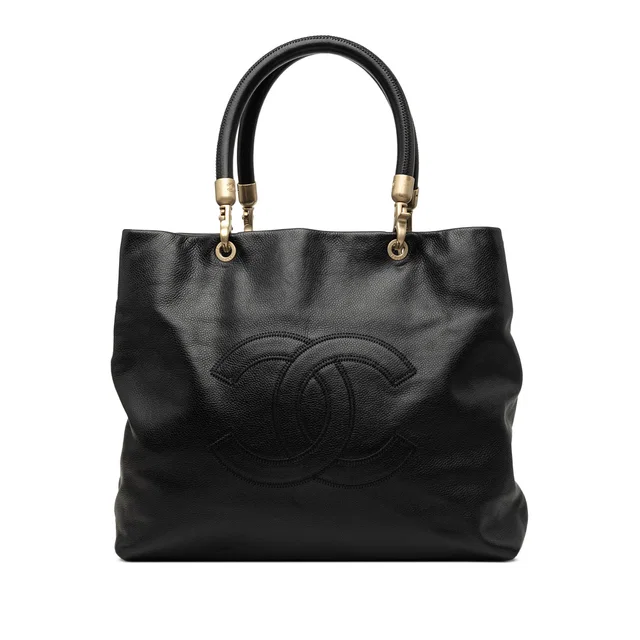 Black Chanel CC Caviar Tote in Black Caviar leather from Designer Revival