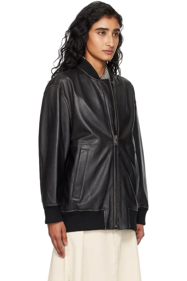 Weekend Max Mara Black Tattico Leather Jacket, photo 2 of 4 from SSENSE