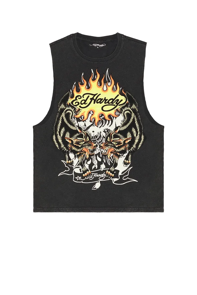 Ed Hardy Wolves Cut Off Tee in Mineral Grey, photo 4 of 4 from REVOLVE (Canada)