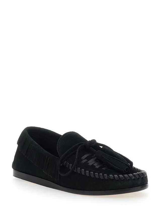 Isabel marant 'Fitza' Black Loafers with Fringed Details and Bow on the Front in Suede for Women in Black 100% Calf, photo 4 of 8 from Gaudenzi Boutique