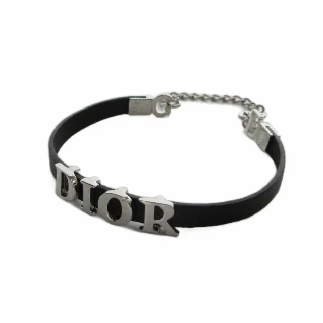Dior Bracelet Bangle Leather Logo Black in Black Leather from The Reluxe