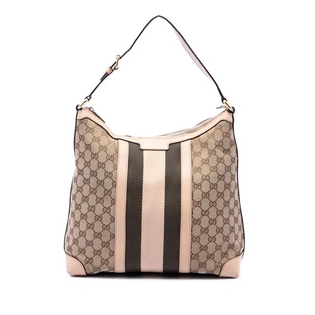 Beige Gucci Medium GG Canvas Web Shoulder Bag in Beige Canvas from Designer Revival