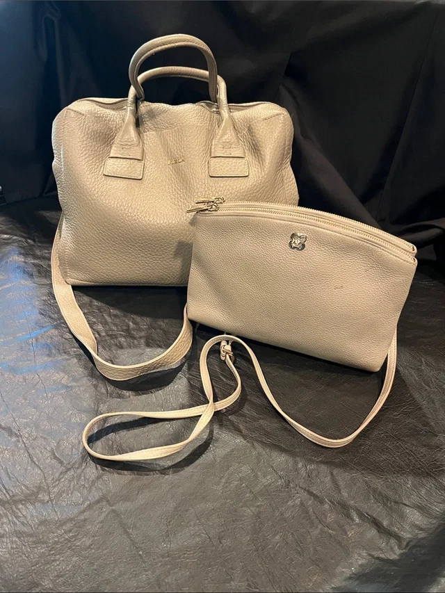 Furla Pebbled Leather Satchel And Crossbody In Light Cream in White Leather from Poshmark