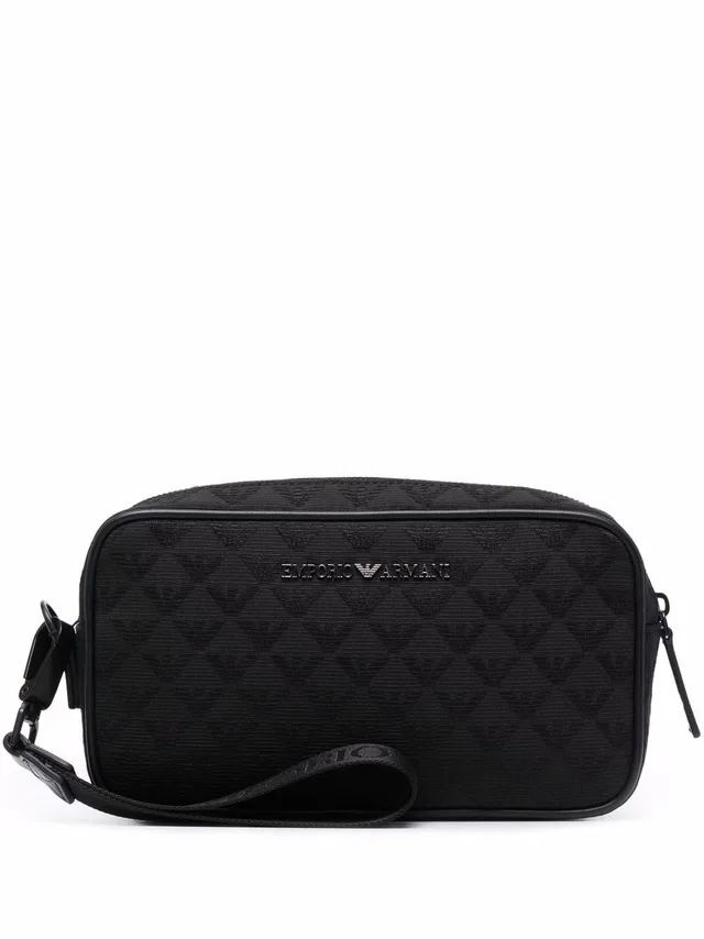 Giorgio Armani Logo-Embossed Monogram Quilted Clutch — Black in Black Nylon from HEWI