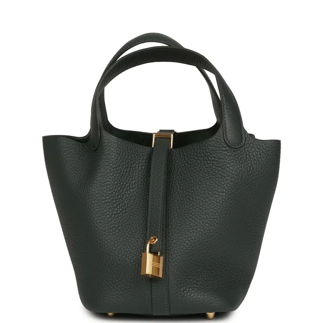 Hermès Picotin Lock 18 Vert Mangrove Clemence Gold Hardware in Green Clemence leather from Madison Avenue Couture