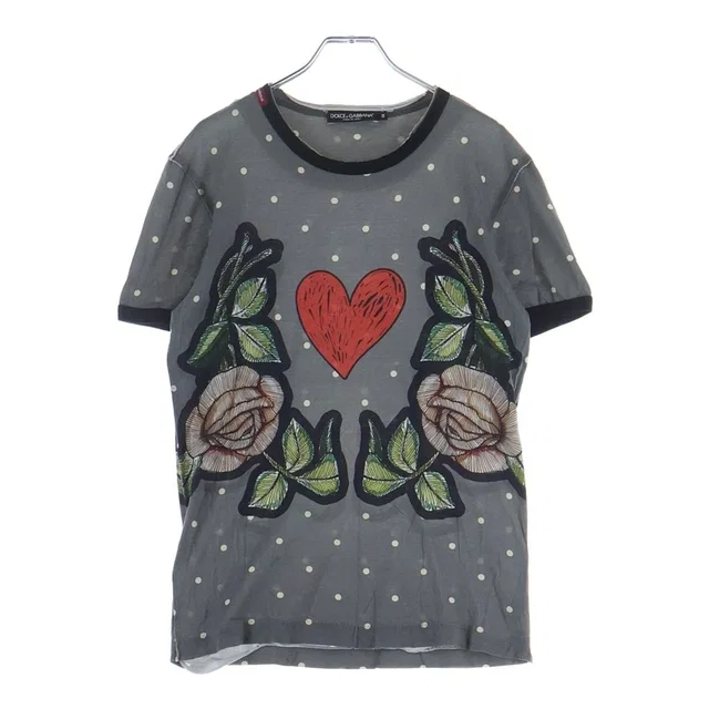 Dolce & Gabbana Cotton Jersey Flower and Pois Print T-Shirt Short Sleeve Gray in Grey from The Reluxe