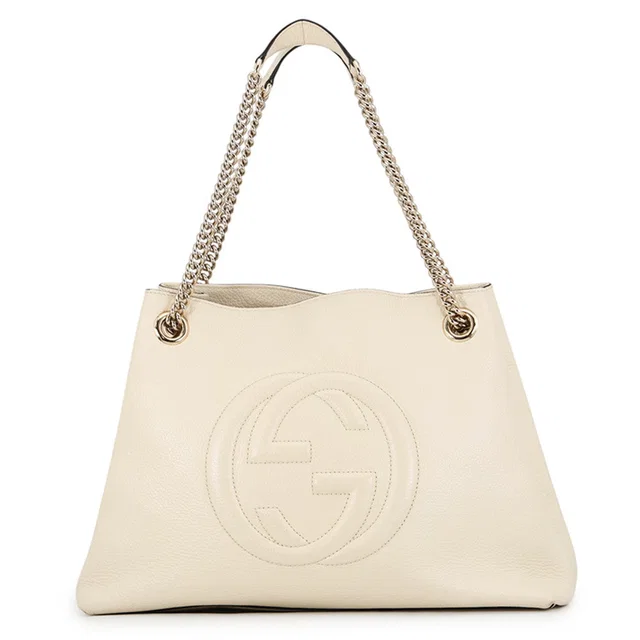 Gucci Soho Interlocking G Chain Tote Bag Ivory536196 A7M0G 9522 Leather in Leather from GALLERY RARE