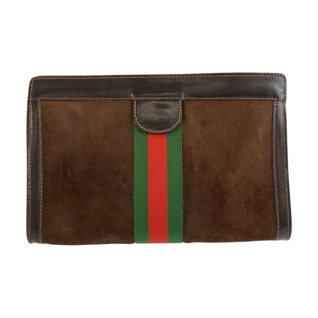 Gucci Vintage Sherry Line Brown Suede Leather Clutch in Brown Suede from The Reluxe