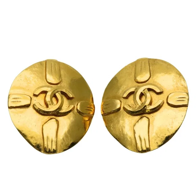 Chanel Earrings CC Logo Metal Gold Plated in Gold from The Reluxe