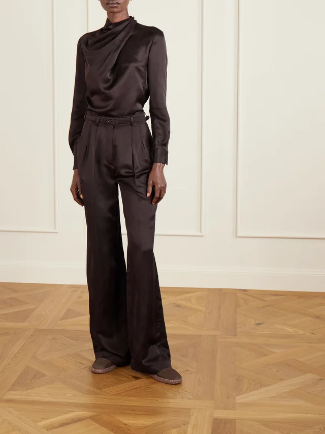 GABRIELA HEARST Vargas belted silk straight-leg pants in Brown, photo 2 of 2 from NET-A-PORTER (Canada)