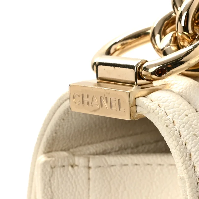 Chanel Caviar Chevron Quilted Small Boy Flap White in White Caviar leather from FASHIONPHILE, photo 12 of 14