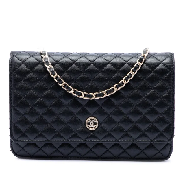 Black Chanel CC Microquilted Lambskin Wallet On Chain Crossbody Bag in Black Lambskin from Designer Revival