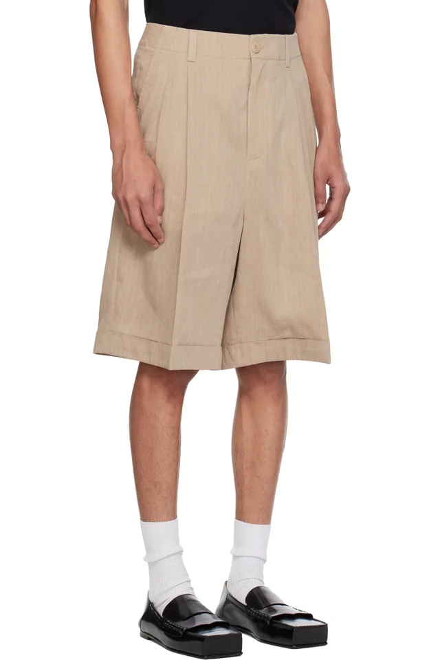 JACQUEMUS Beige 'The Pastro' Shorts, photo 2 of 4 from SSENSE