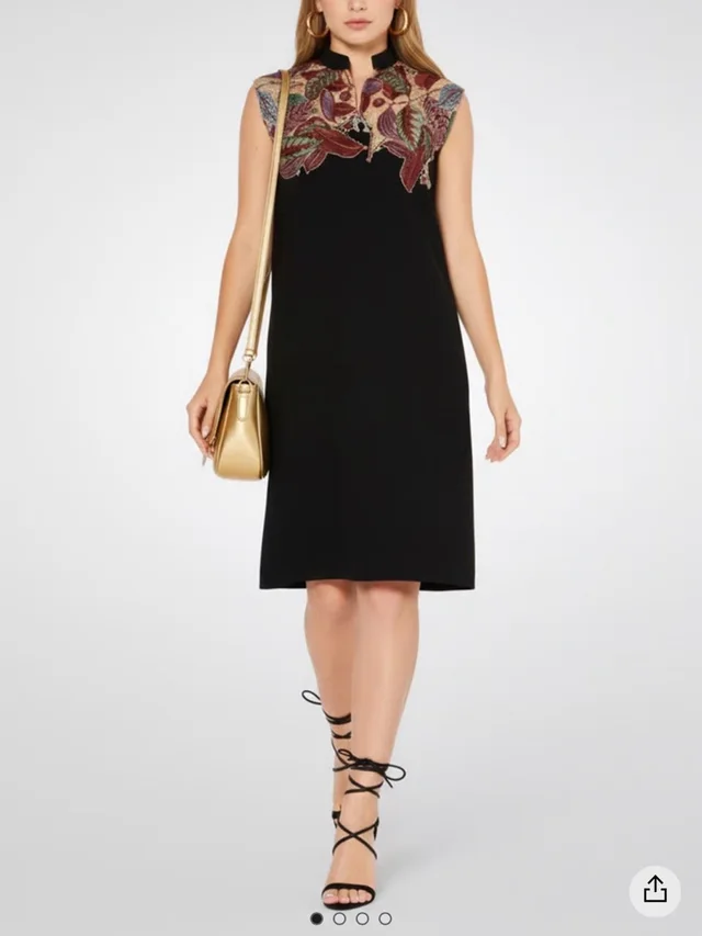 Ferragamo Black Shift Dress With Multicolor Embroidered Yoke in black|red from Poshmark