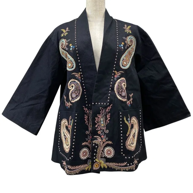 Dior Paisley Jacket Collarless Cardigan Black Multicolor 38: Sophistication in Black from The Reluxe