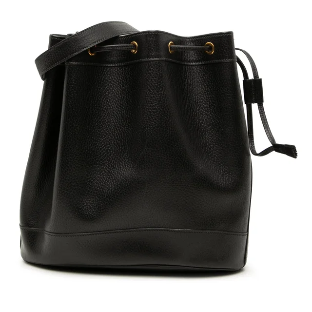 Black Hermès Clemence Market GM Bucket Bag in Black Clemence leather from Designer Revival