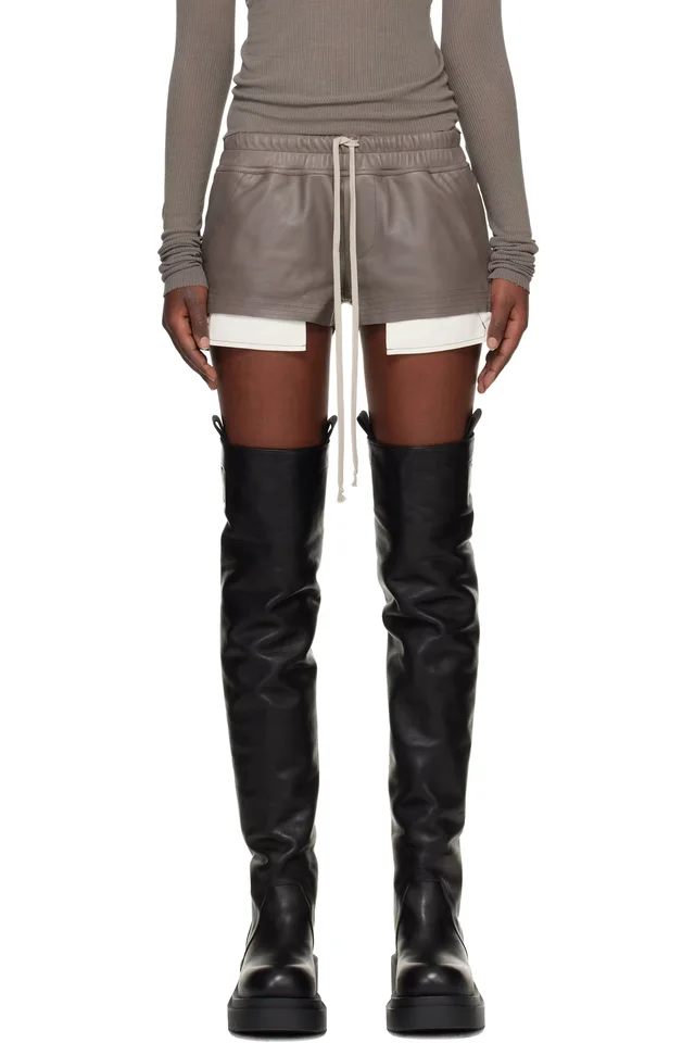 Rick Owens Gray Temple Fog Leather Shorts, image 1 of 1 from SSENSE