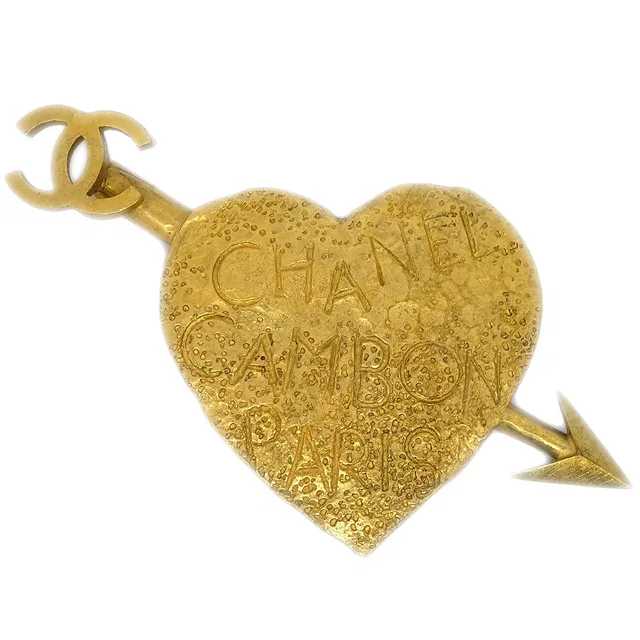 Chanel Bow And Arrow Heart Brooch Pin Gold 93A in Gold from AMORE Vintage Tokyo
