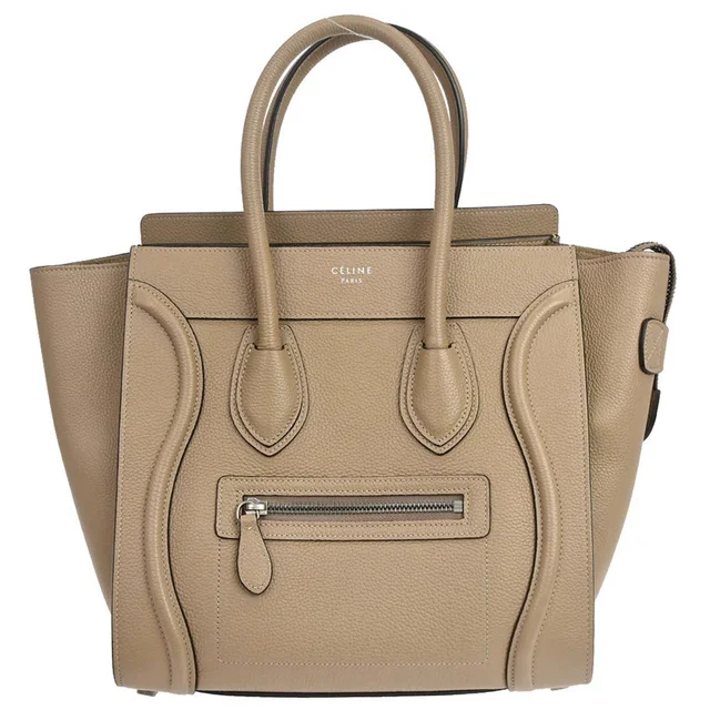 Celine Beige Luggage Micro Tote Handbag in Beige Leather from AMORE Vintage Tokyo