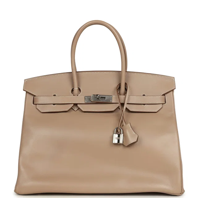 Hermès Birkin 35 Argile Tadelakt Guilloche Palladium Hardware in Goatskin from Madison Avenue Couture