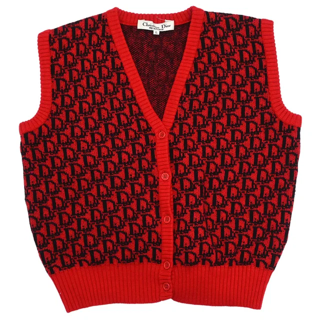 Dior Vest Sweater Trotter Red #L in Red Wool from AMORE Vintage Tokyo