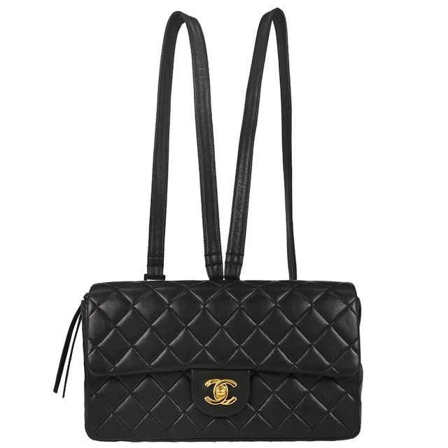 Chanel 1994-1996 Black Lambskin Classic Flap Backpack in Black Lambskin from AMORE Vintage Tokyo