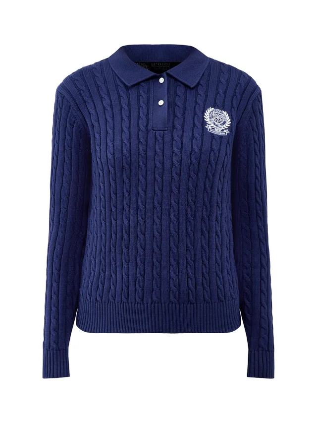 Polo Ralph Lauren Wimbledon Cable Knit Polo Jumper Navy in Blue from Fenwick, photo 1 of 1