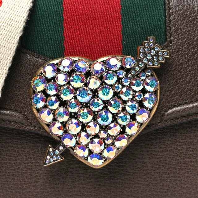Gucci Textured Calfskin Web Crystal Heart Stripe Small Totem Shoulder Bag New Acero in Calfskin from FASHIONPHILE, photo 8 of 11