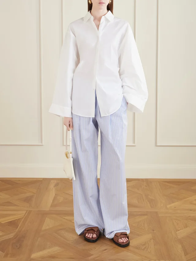 DOLCE&GABBANA Pleated striped cotton-poplin wide-leg pants in Blue, photo 2 of 2 from NET-A-PORTER (Canada)