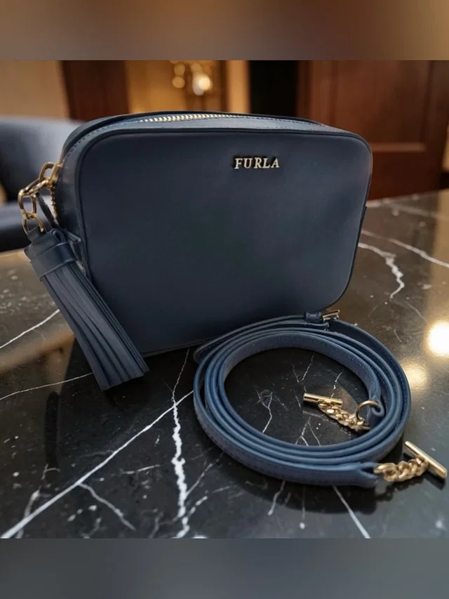 Furla Nwot Blue Leather Camera Bag Crossbody With Tassel /Detachable Strap in blue Leather from Poshmark