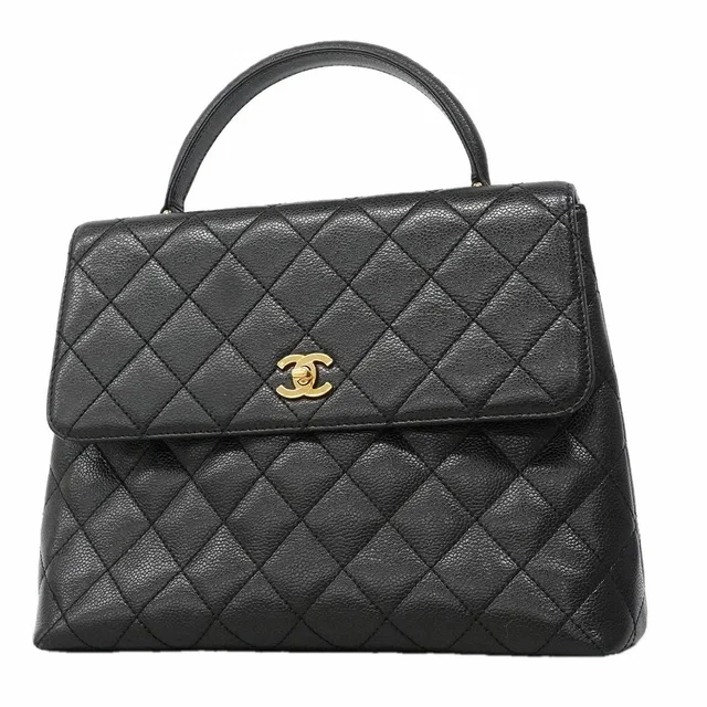 Chanel Handbag Quilted Caviar Leather Black Gold in Black Caviar leather from The Reluxe