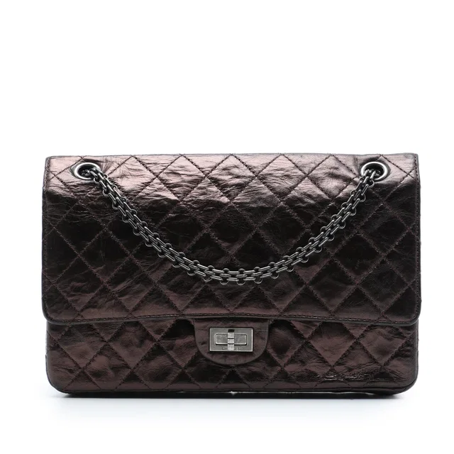 Brown Chanel Quilted Metallic Aged Calfskin Reissue 2.55 Double Flap 226 Shoulder Bag in Brown Calfskin from Designer Revival